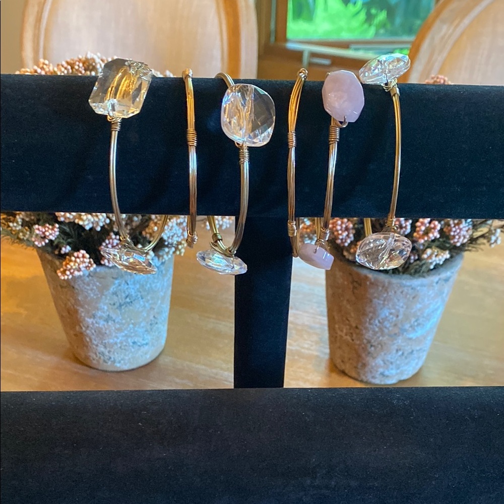 Ann Taylor Gold Bangles with Clear and Pink Stones